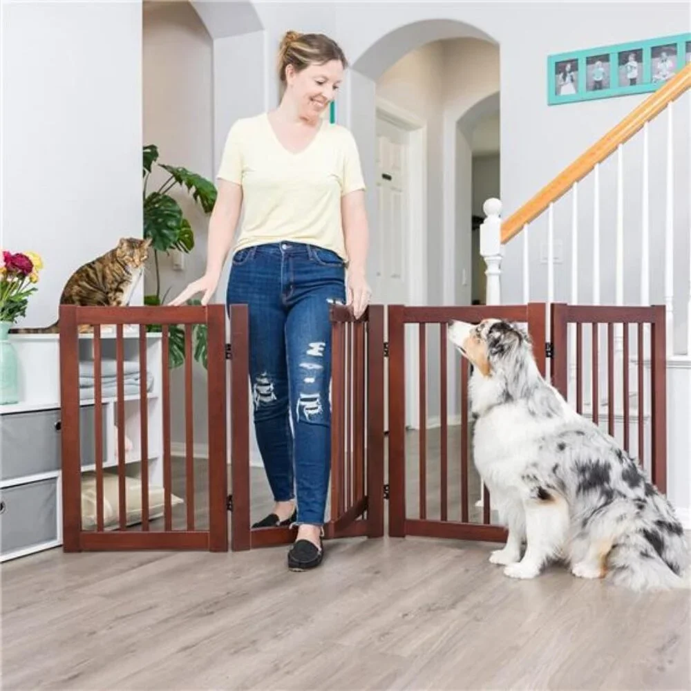 360 Configurable Dog Gate with Door–Indoor Freestanding WalkThrough Wood PetGate